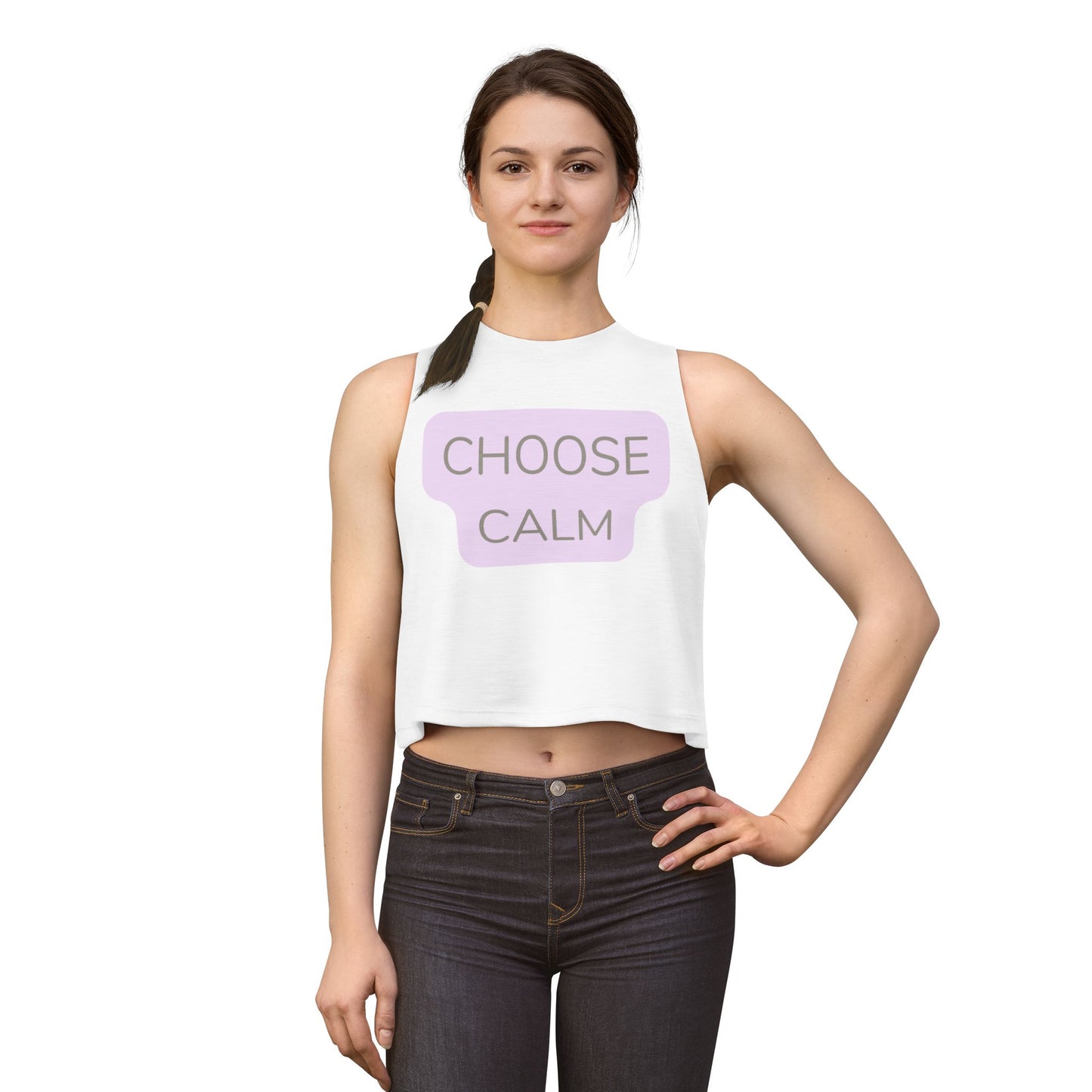 Choose Calm Crop Top — Women's Relaxed Lavender Graphic Tank