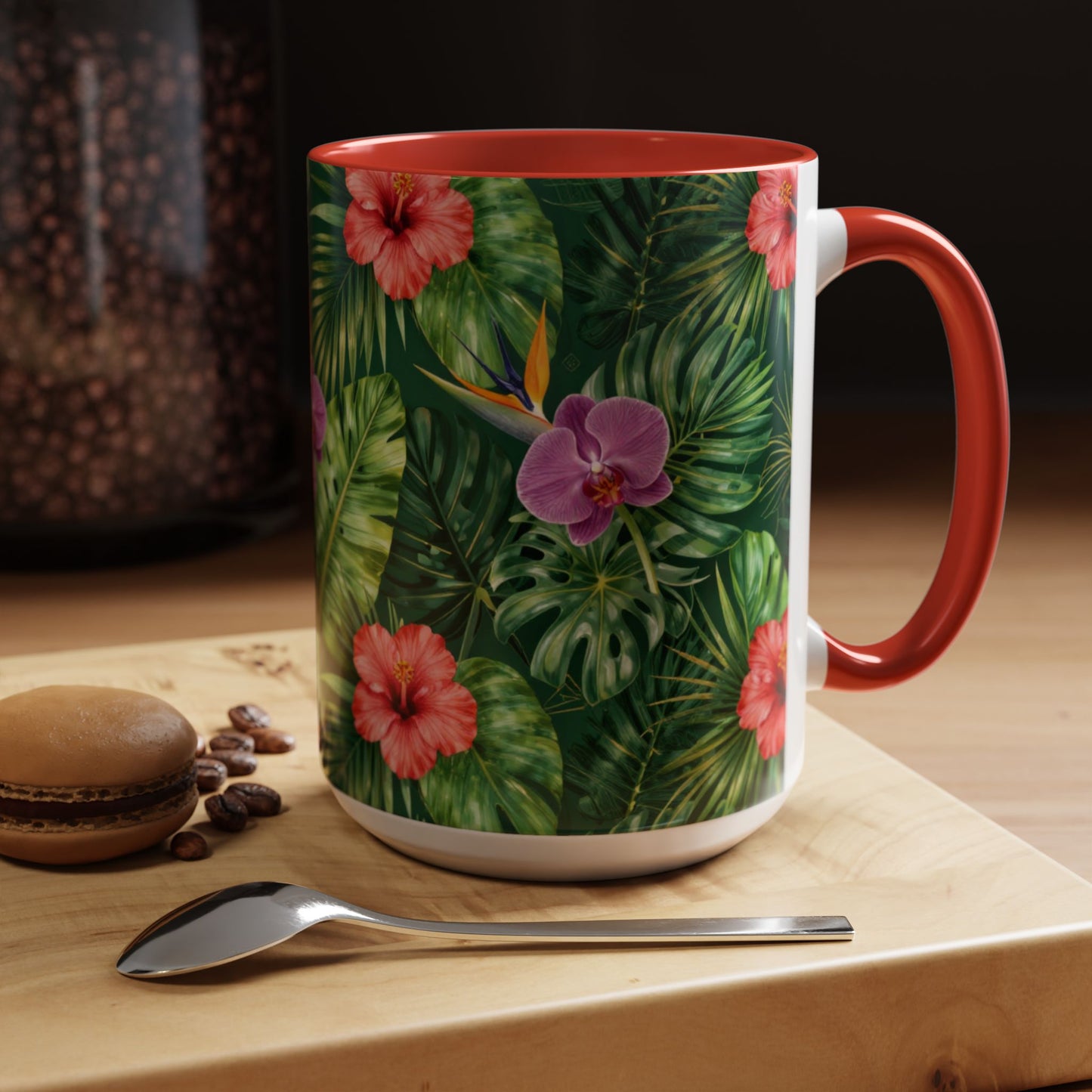 Tropical Floral Coffee Mug — Orchid & Hibiscus Accent 11/15oz
