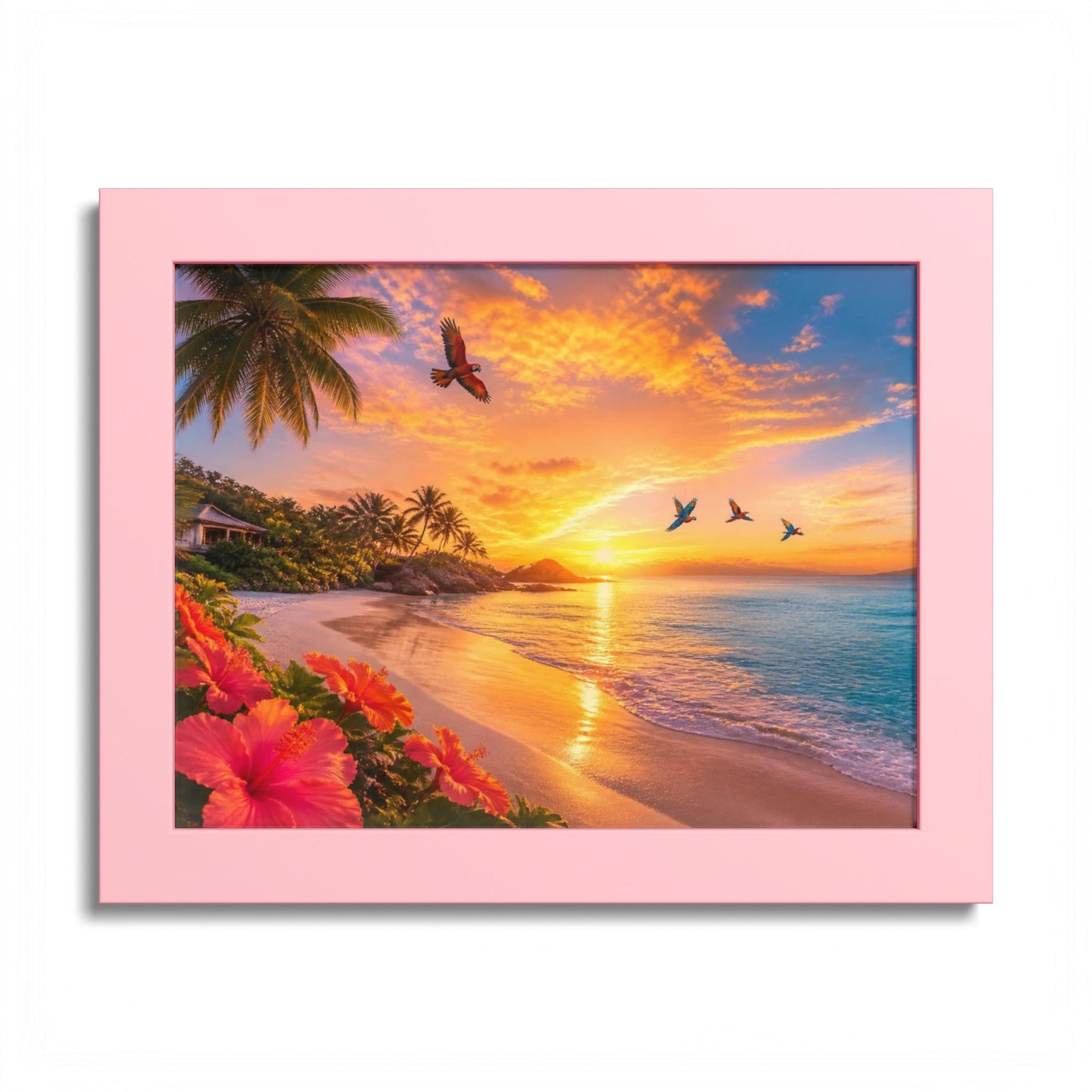 Tropical Sunset Framed Poster — Colorful Beach Wall Art
