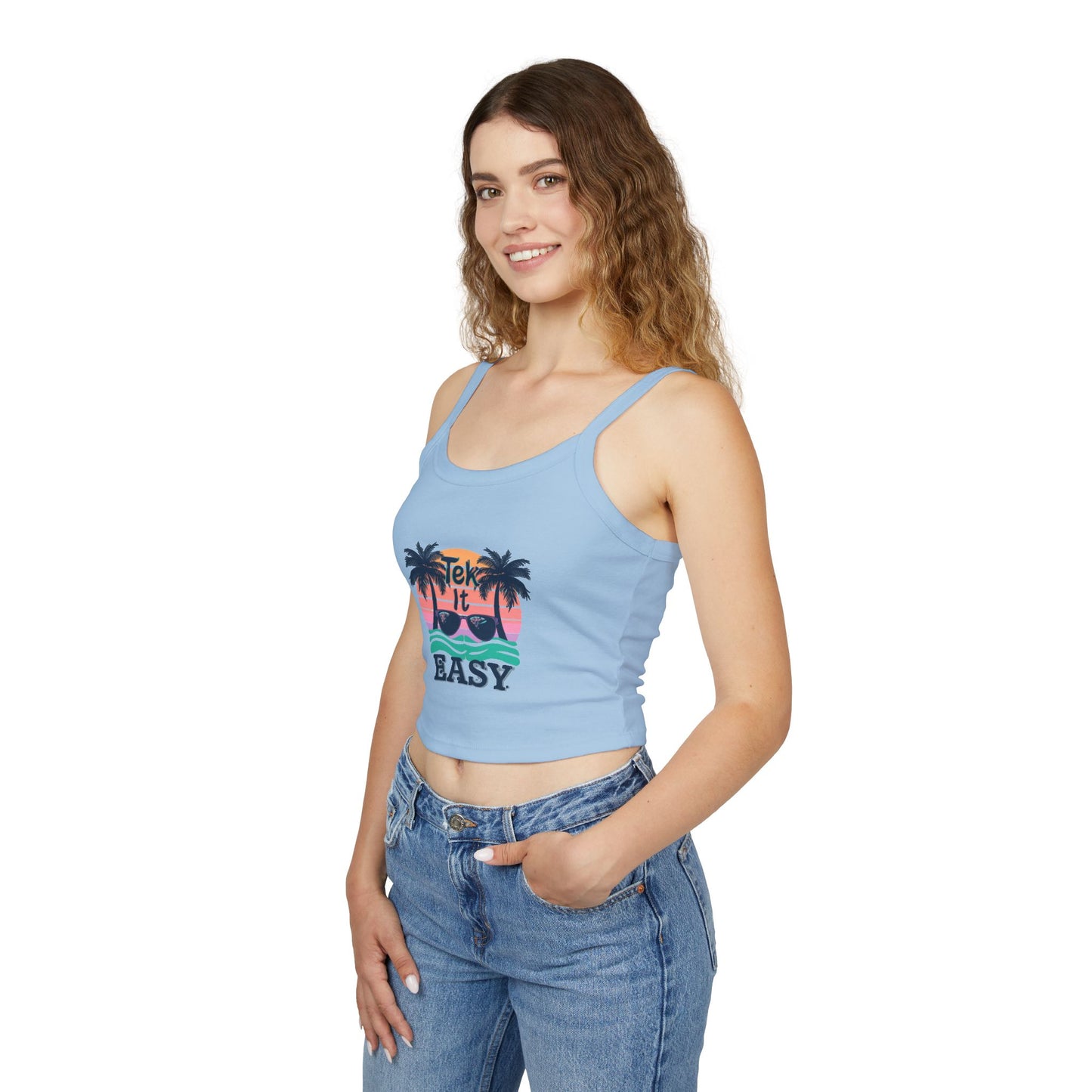 Tropical "Take It Easy" Crop Tank — Women's Beachy Spaghetti Strap Top