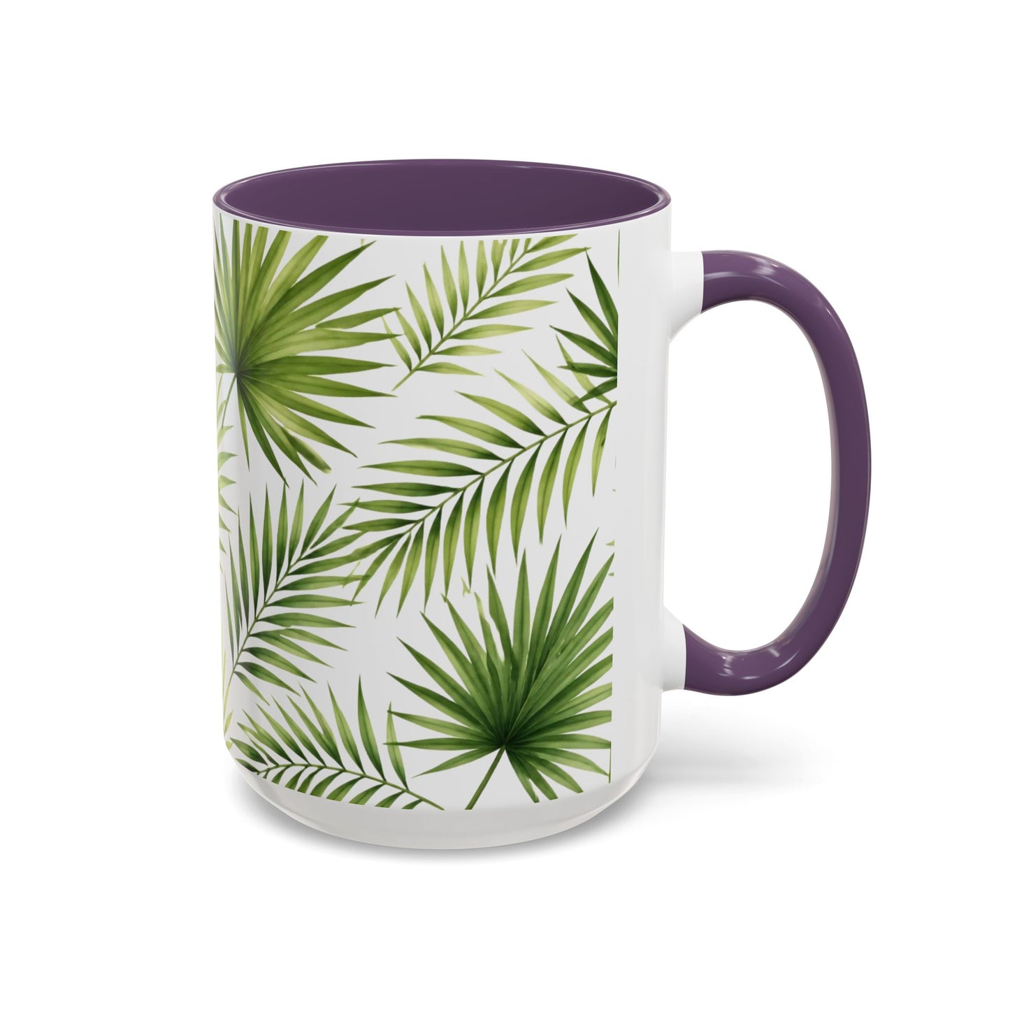Tropical Palm Accent Coffee Mug – Green Leaf Pattern, 11/15oz