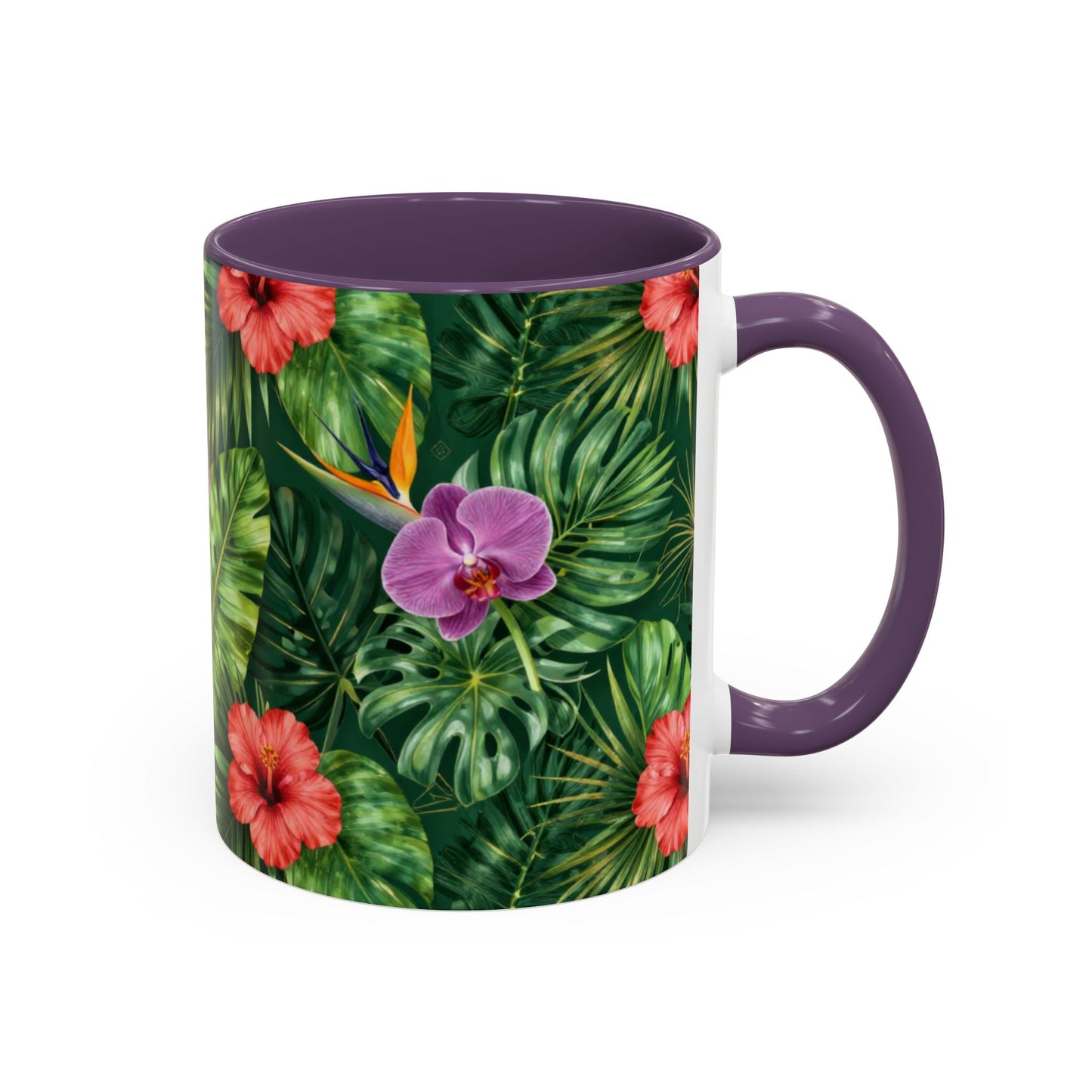 Tropical Floral Coffee Mug — Orchid & Hibiscus Accent 11/15oz