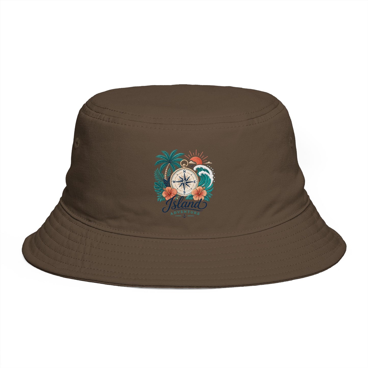 Tropical Compass Bucket Hat — Vintage Beach Palm Sun Design