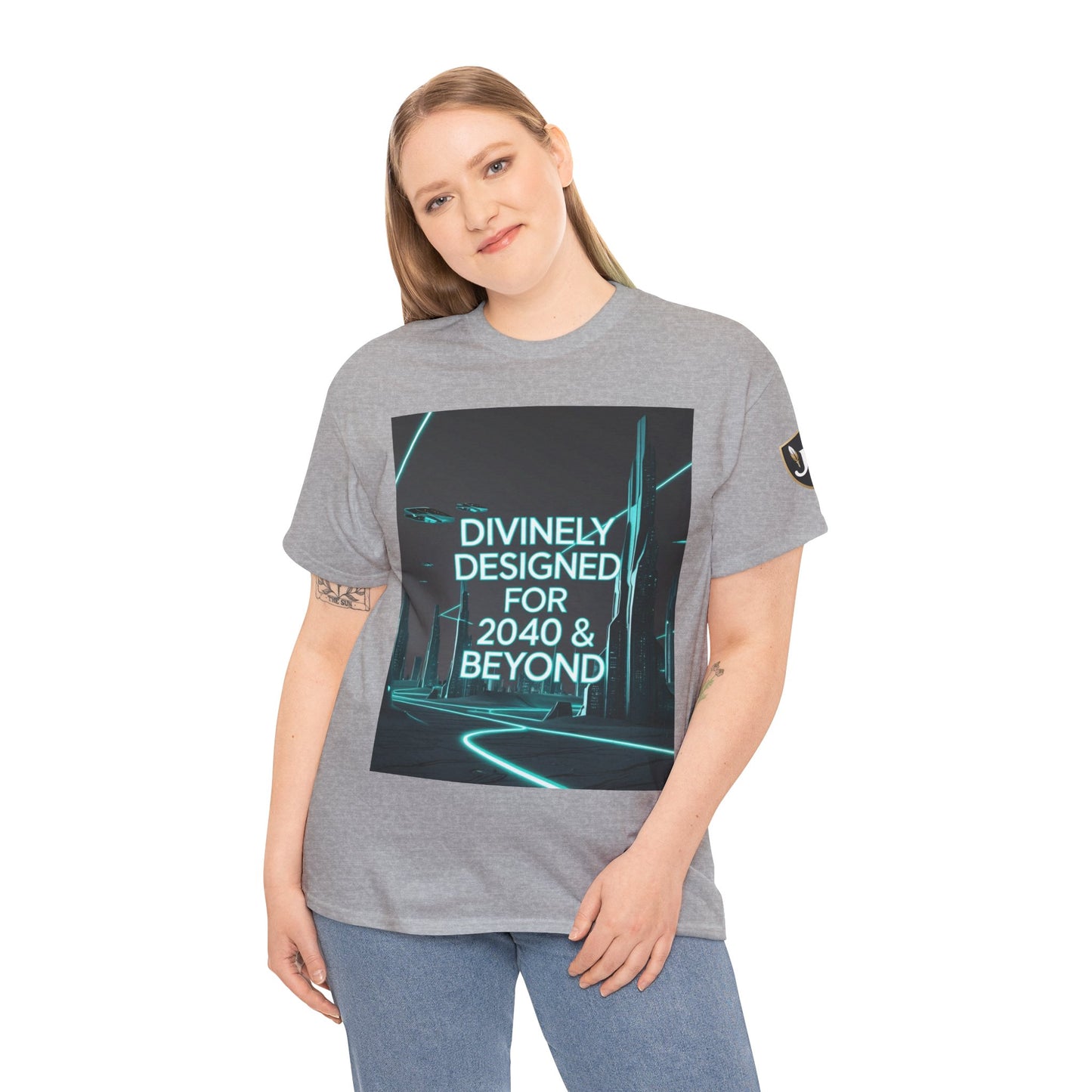 Futuristic Urban Tee for Tech Lovers - Unisex Heavy Cotton
