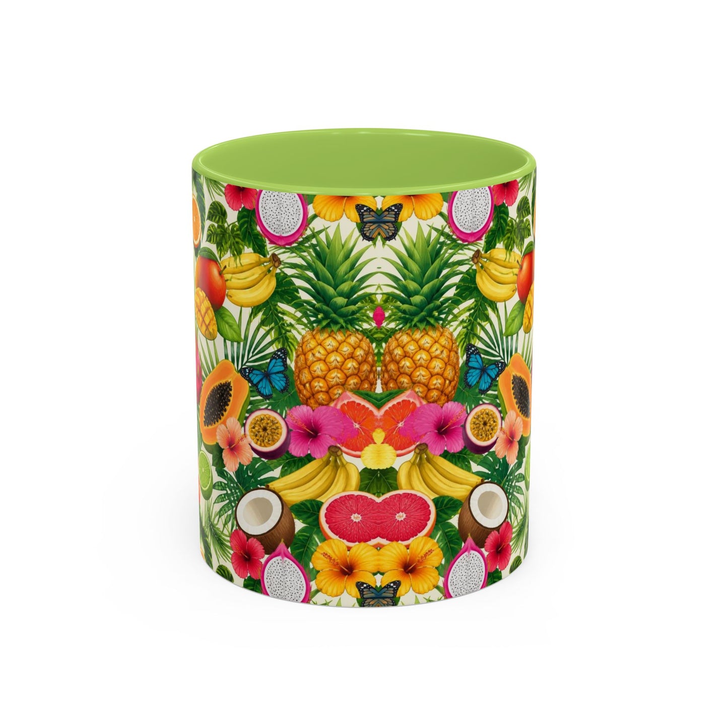Tropical Fruit Coffee Mug — Colorful Pineapple & Hibiscus Accent Ceramic Mug (11/15oz)
