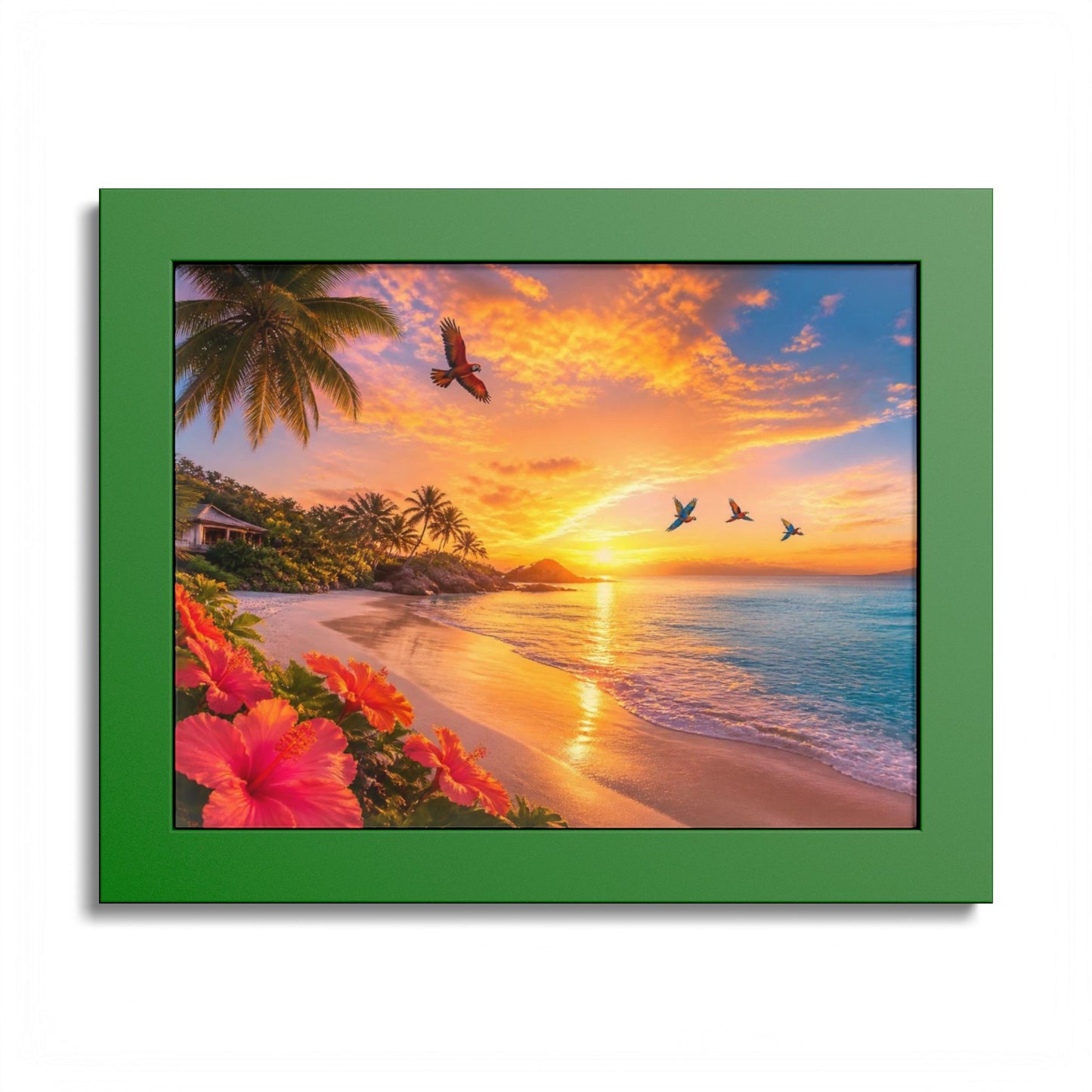 Tropical Sunset Framed Poster — Colorful Beach Wall Art