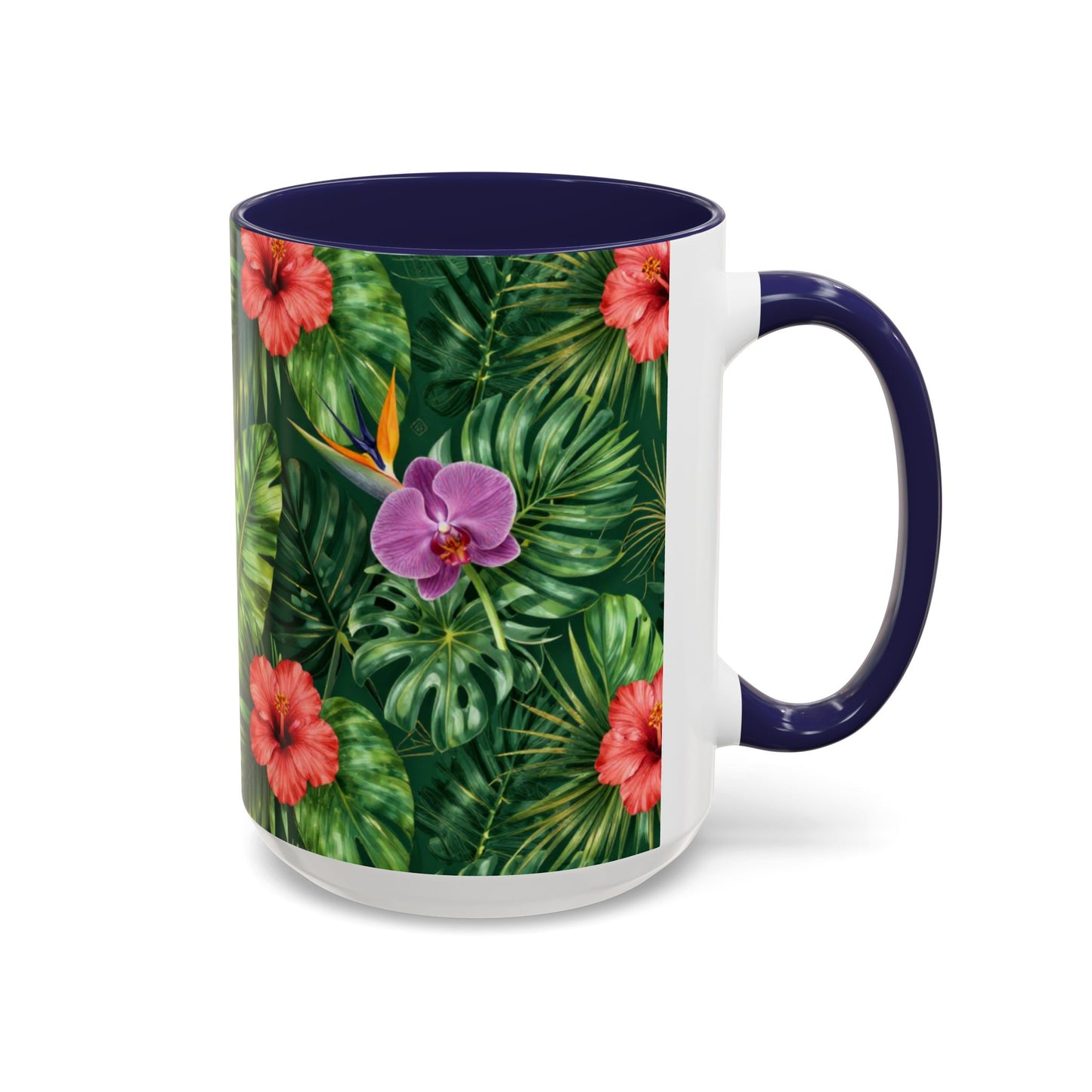Tropical Floral Coffee Mug — Orchid & Hibiscus Accent 11/15oz