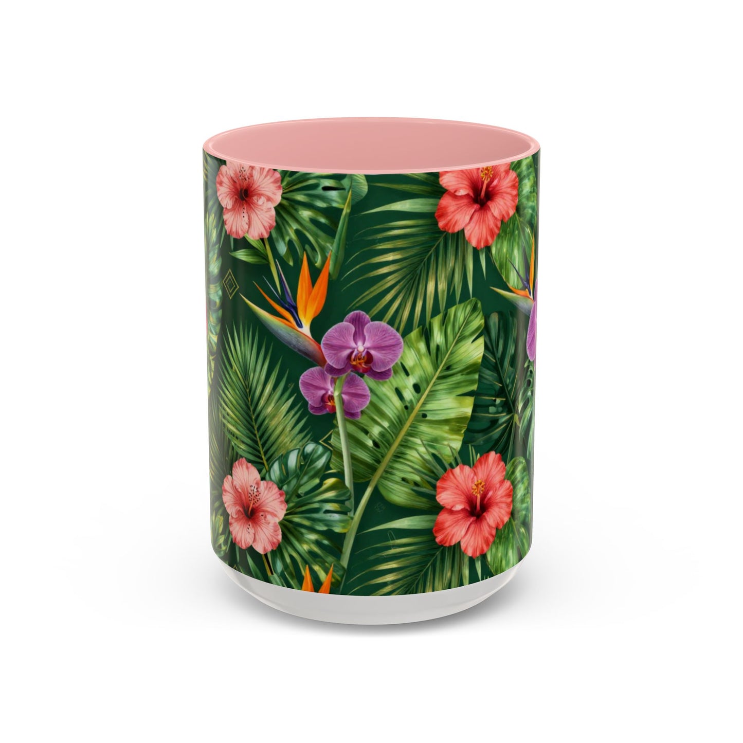 Tropical Floral Coffee Mug — Orchid & Hibiscus Accent 11/15oz