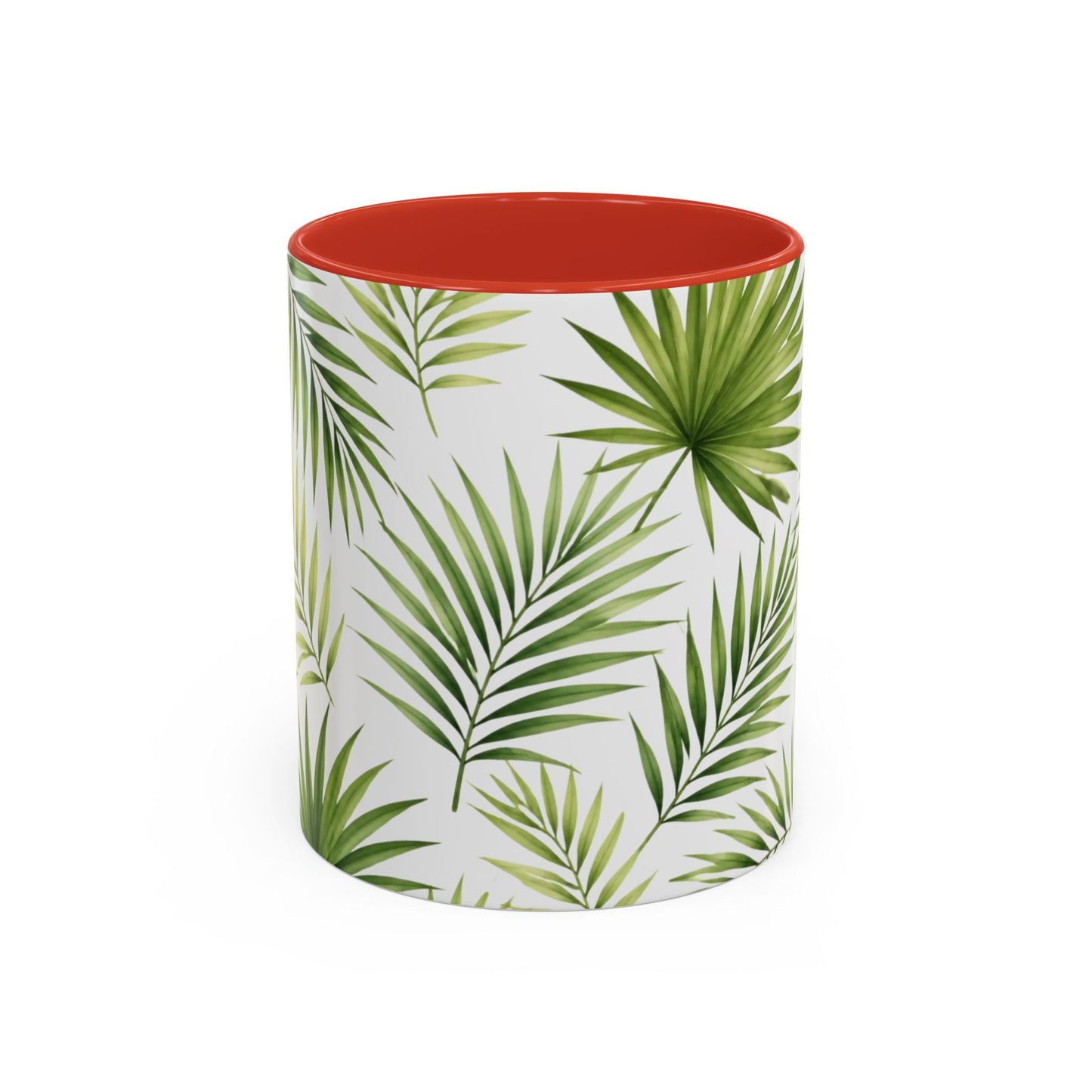 Tropical Palm Accent Coffee Mug – Green Leaf Pattern, 11/15oz