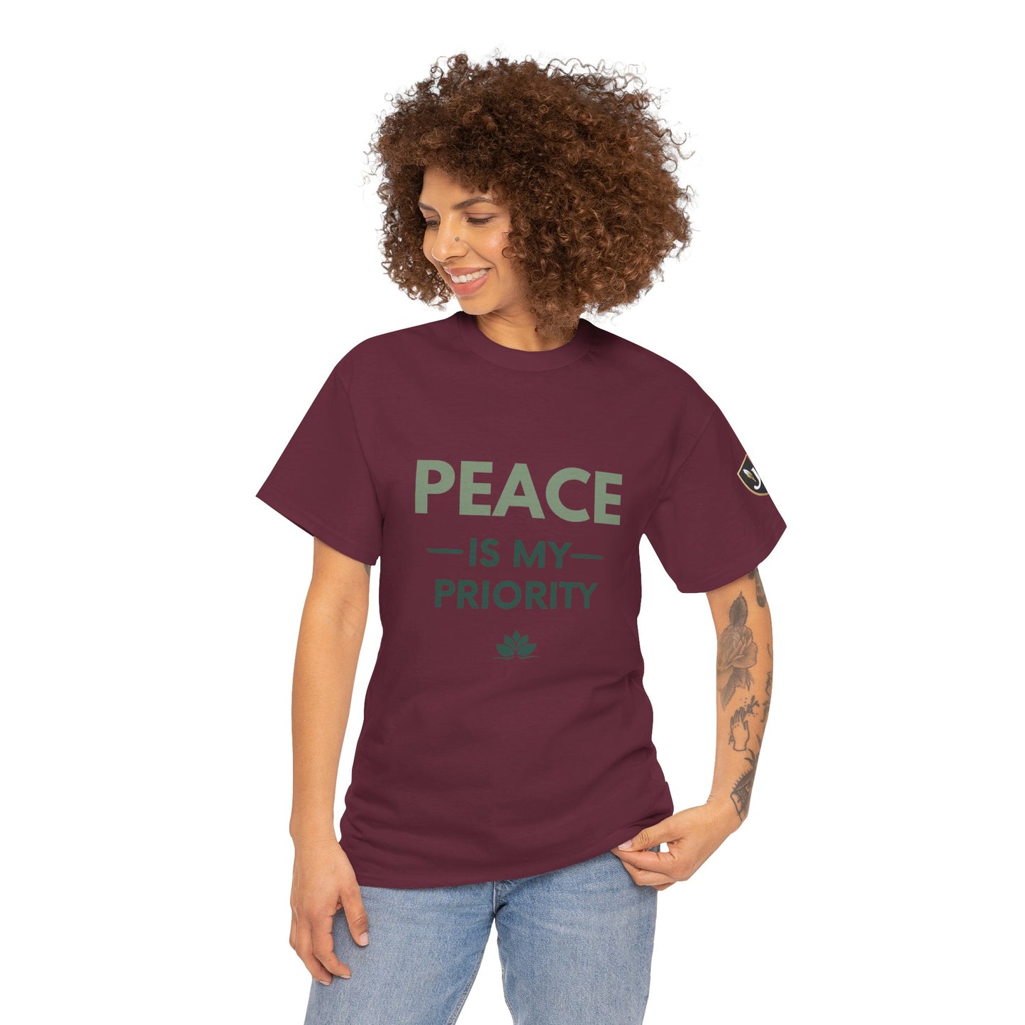 Peace is My Priority Unisex Heavy Cotton Tee, Relaxed Fit T-Shirt, Mindfulness Shirt, Gift for Meditation Lovers