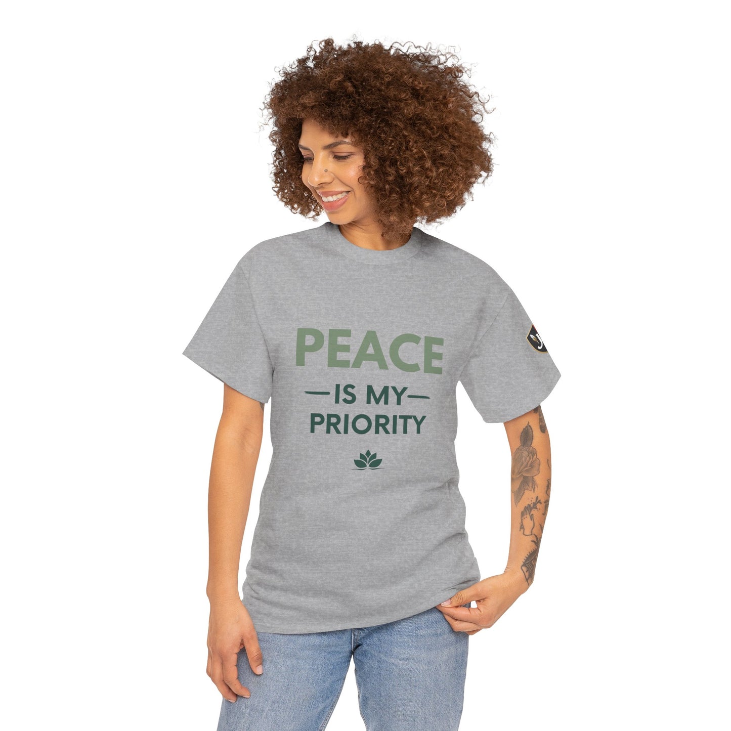 Peace is My Priority Unisex Heavy Cotton Tee, Relaxed Fit T-Shirt, Mindfulness Shirt, Gift for Meditation Lovers