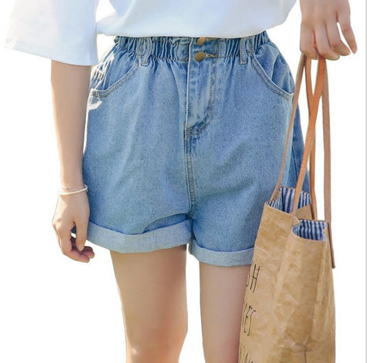 Elastic Waist Denim Shorts