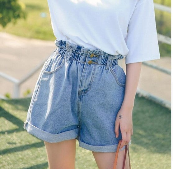 Elastic Waist Denim Shorts
