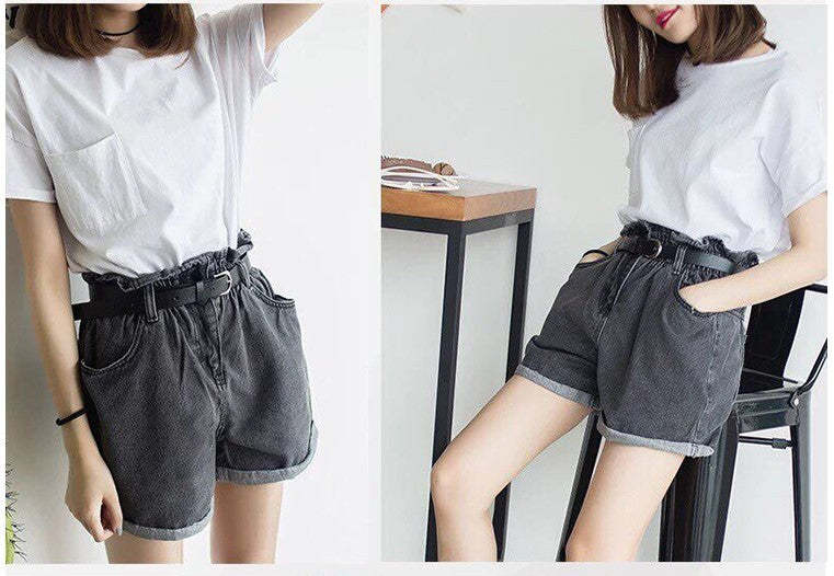 Elastic Waist Denim Shorts