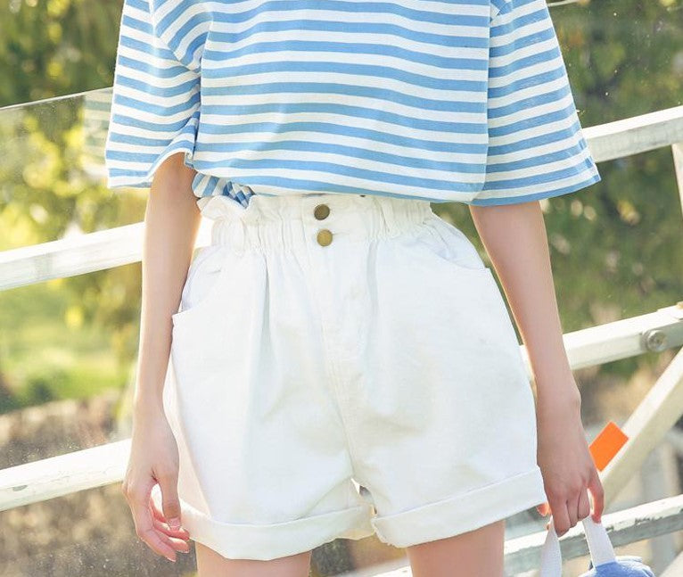 Elastic Waist Denim Shorts