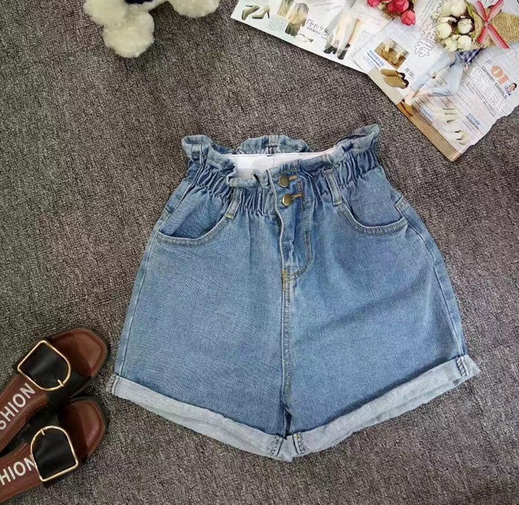 Elastic Waist Denim Shorts