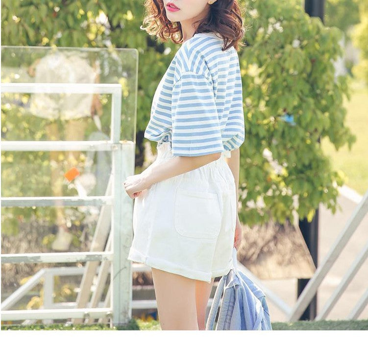 Elastic Waist Denim Shorts