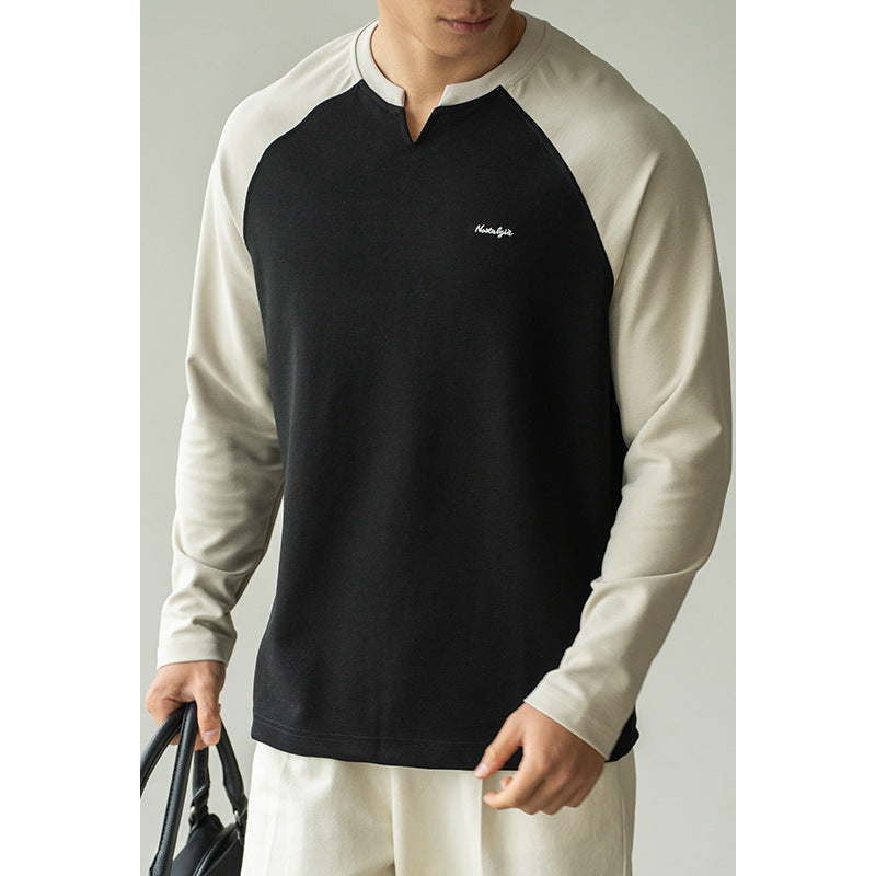 Men’s Contrast V-Collar Drop Shoulder Loose-Fit Shirt