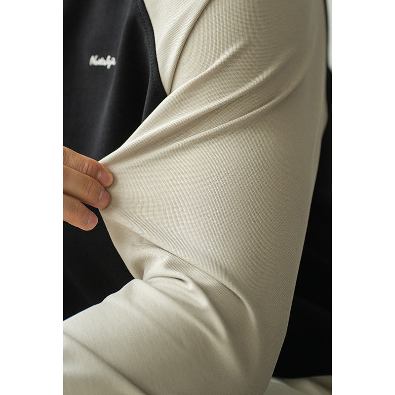 Men’s Contrast V-Collar Drop Shoulder Loose-Fit Shirt