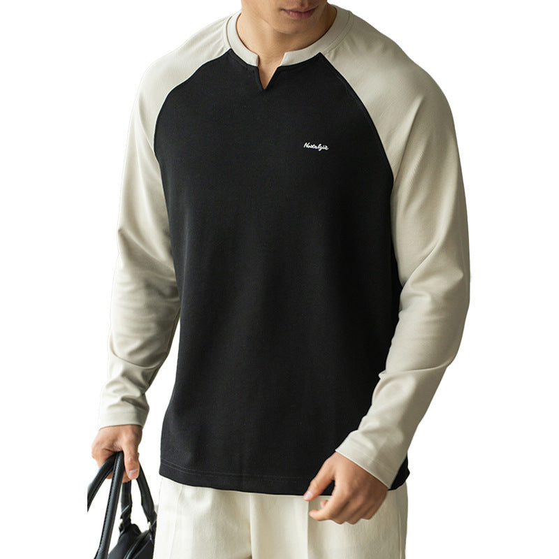 Men’s Contrast V-Collar Drop Shoulder Loose-Fit Shirt