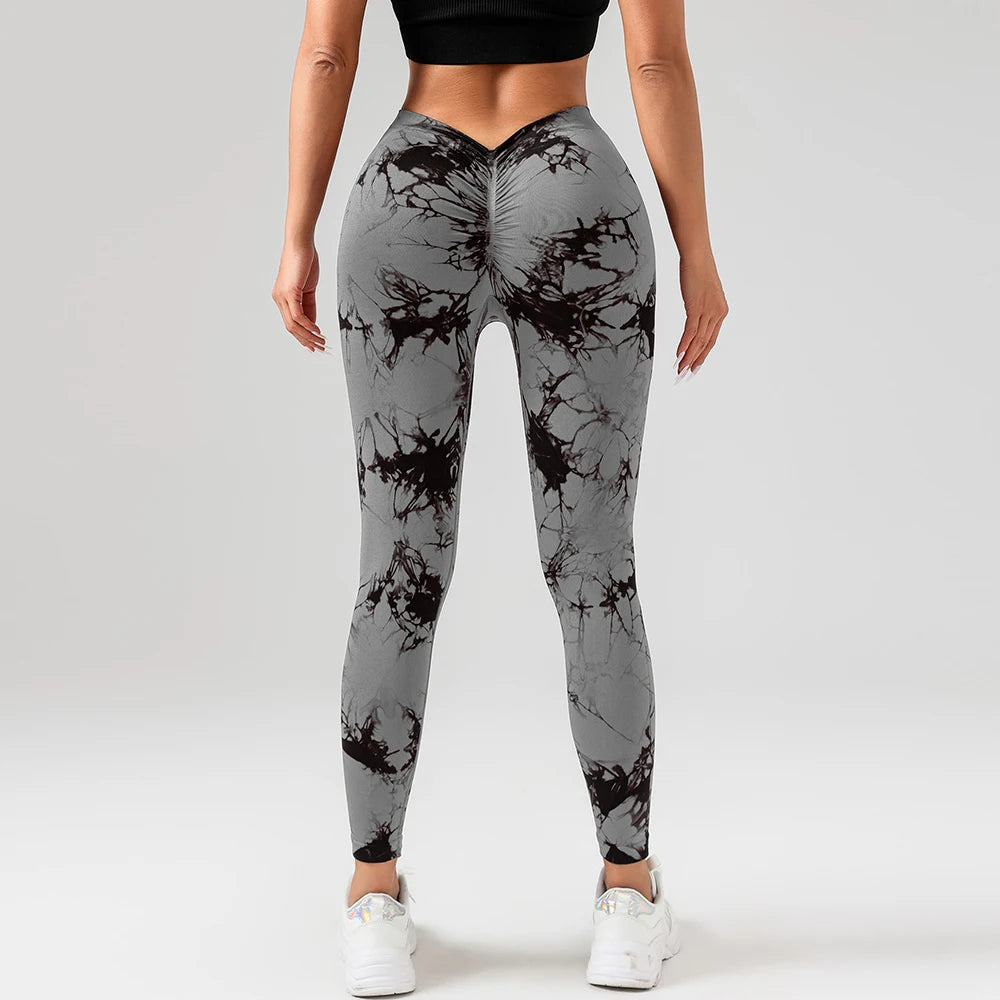 Women’s Tie-Dye Scrunch V-Leggings – High-Waisted Yoga & Gym Tights