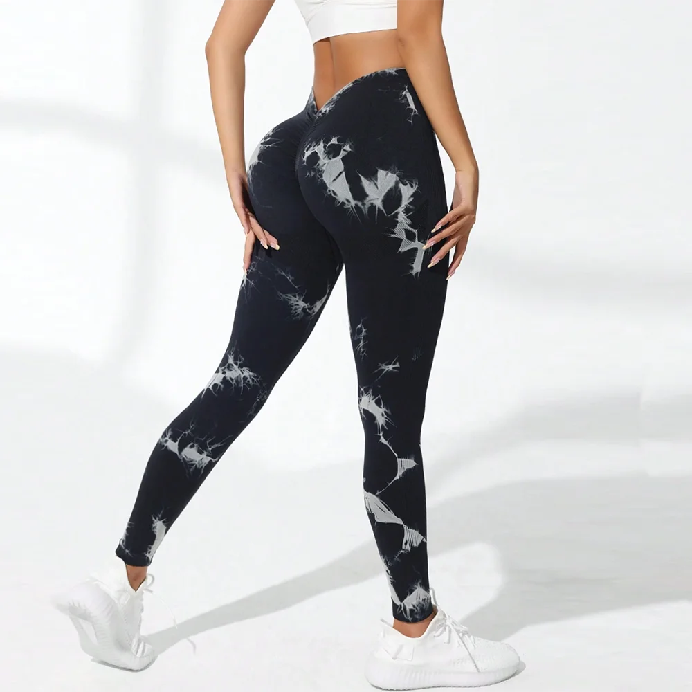 Women’s Tie-Dye Scrunch V-Leggings – High-Waisted Yoga & Gym Tights