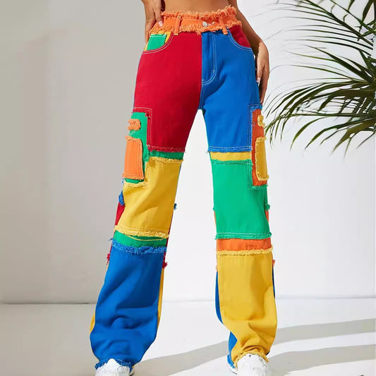 High Waist Loose Straight-Leg Denim Trousers for Women