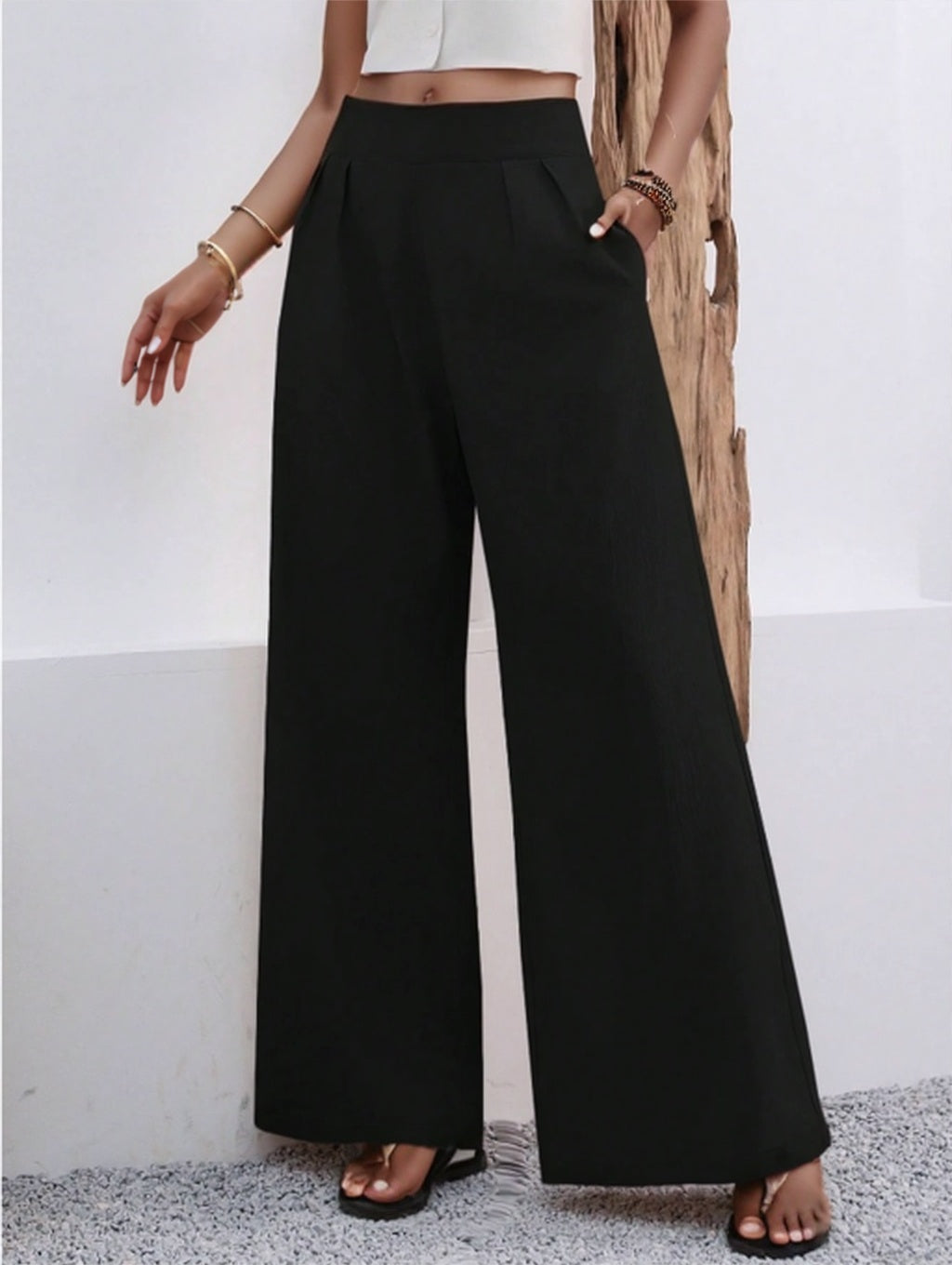 Women's Wide-Leg Pocket Pants – Solid Color, Loose Fit, Elegant Style