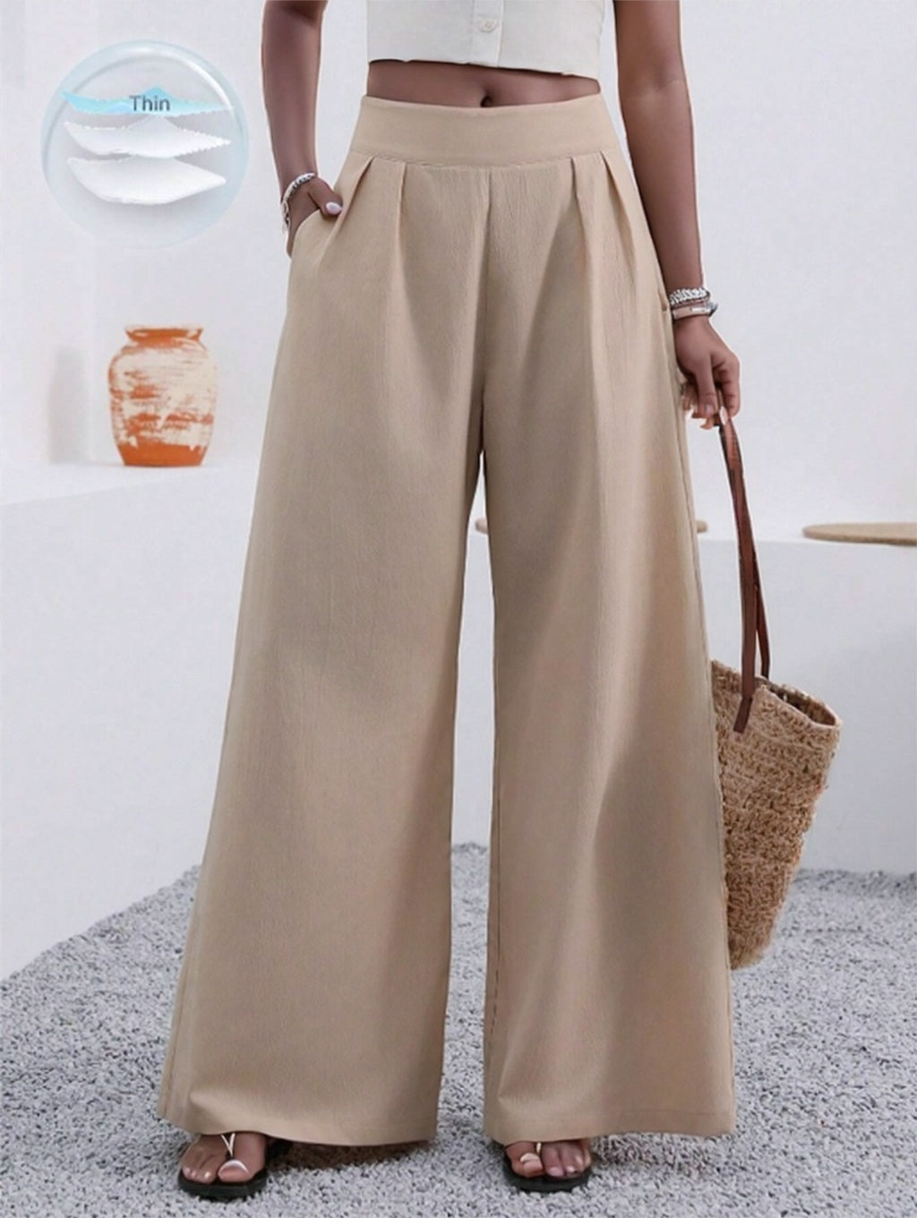 Women's Wide-Leg Pocket Pants – Solid Color, Loose Fit, Elegant Style