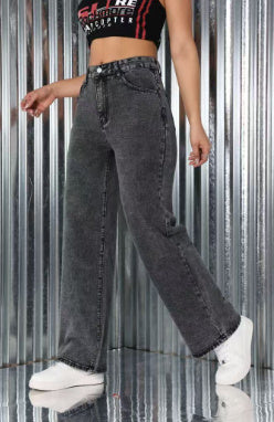 Women’s High-Waist Embroidered Jeans – Straight Fit, Casual Vintage Look