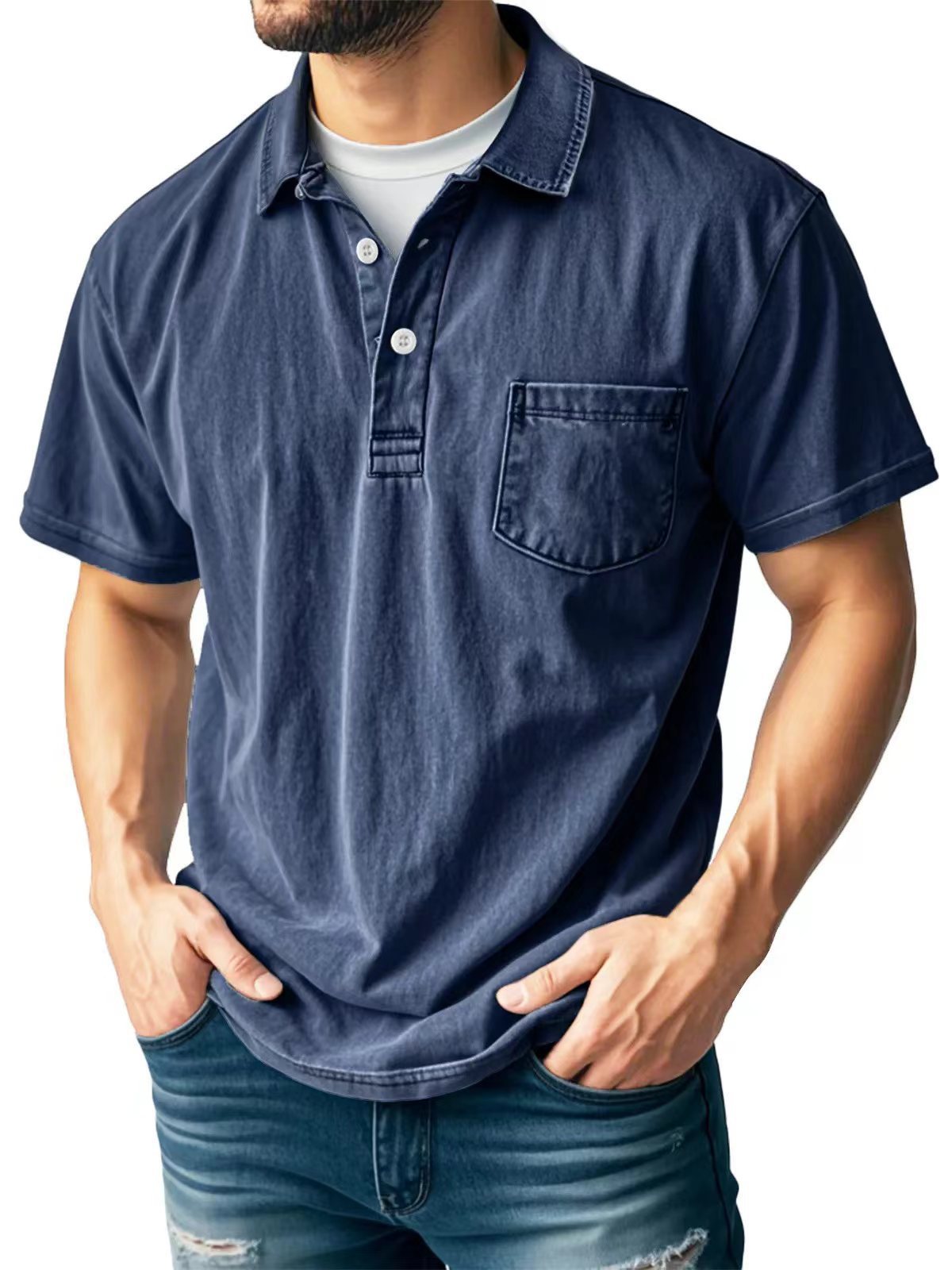 Men’s Casual Short Sleeve Polo Shirt with Lapel – Versatile & Stylish