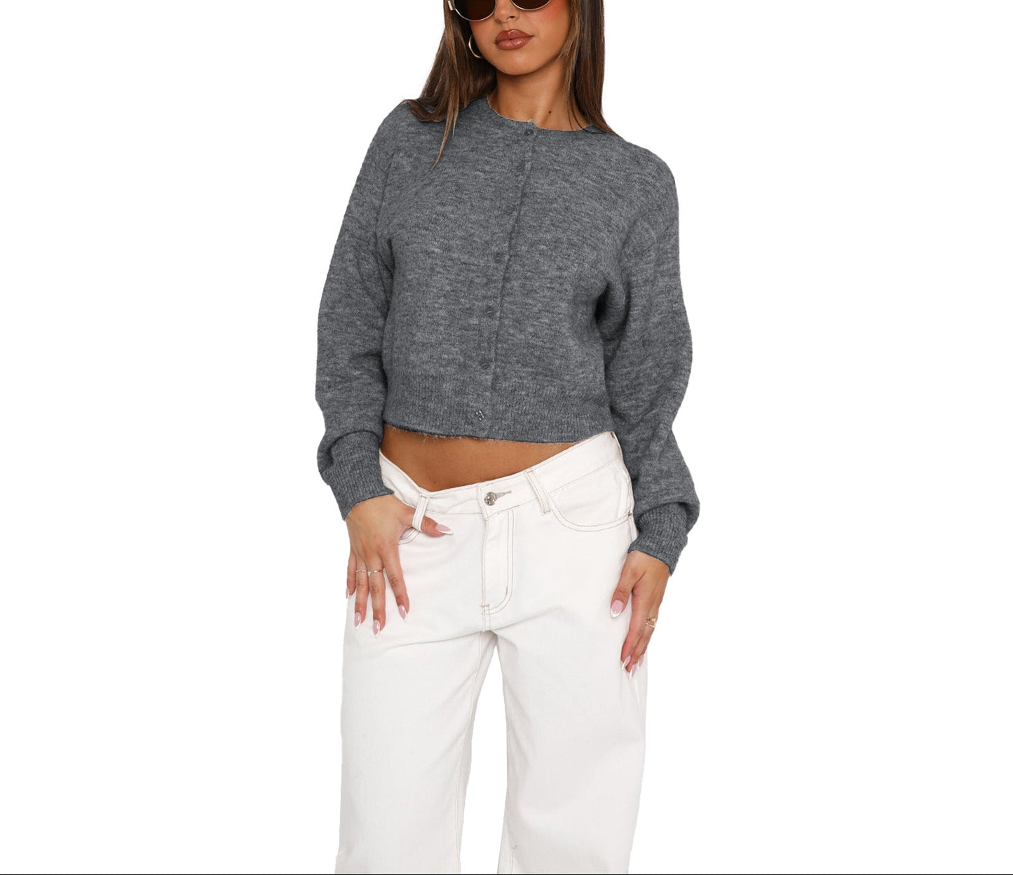 Comfort And Casual Solid Color Woolen Cardigan Short Coat Top Sweater