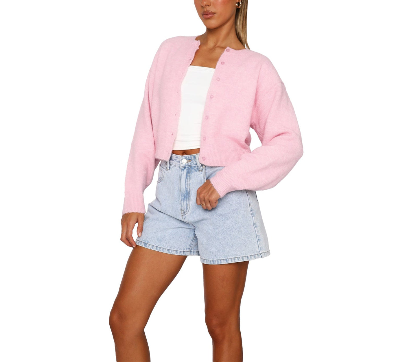 Comfort And Casual Solid Color Woolen Cardigan Short Coat Top Sweater