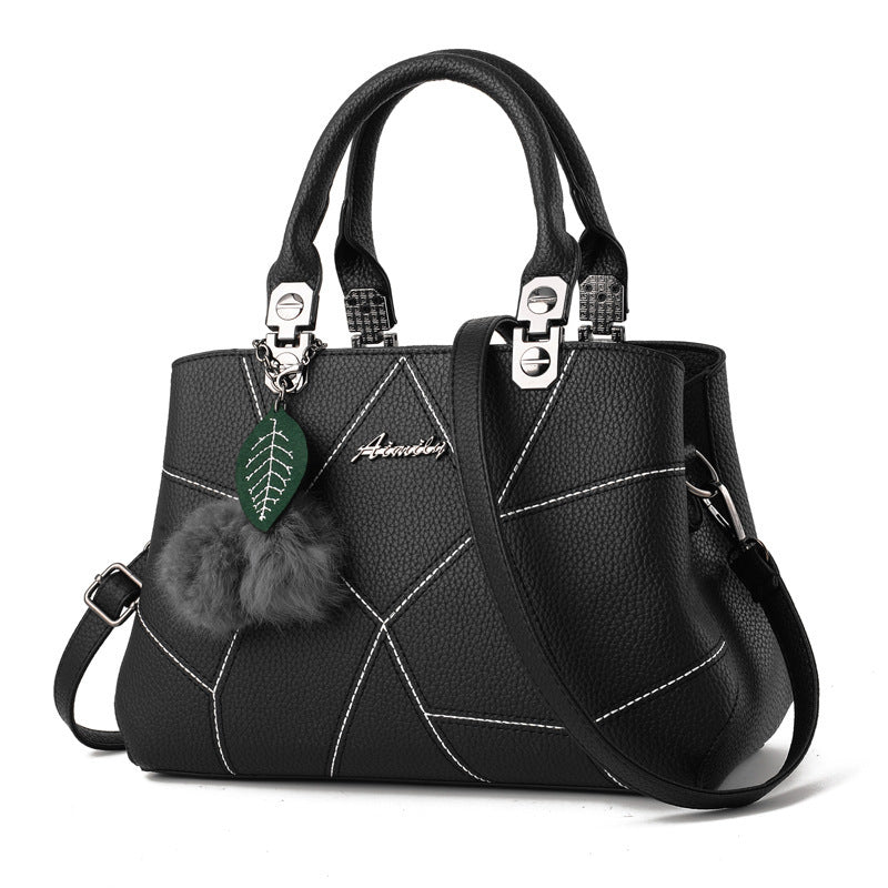 Women's Geometric Print Shoulder Messenger Bag with Ball Pendant | Stylish Crossbody Handbag