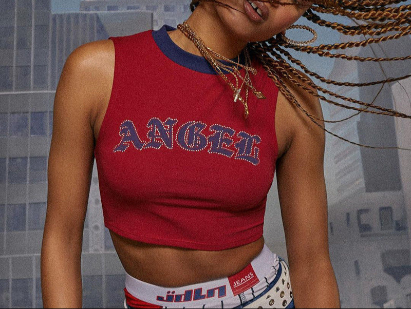 Women's Sleeveless Crew Neck Letter Print T-Shirt