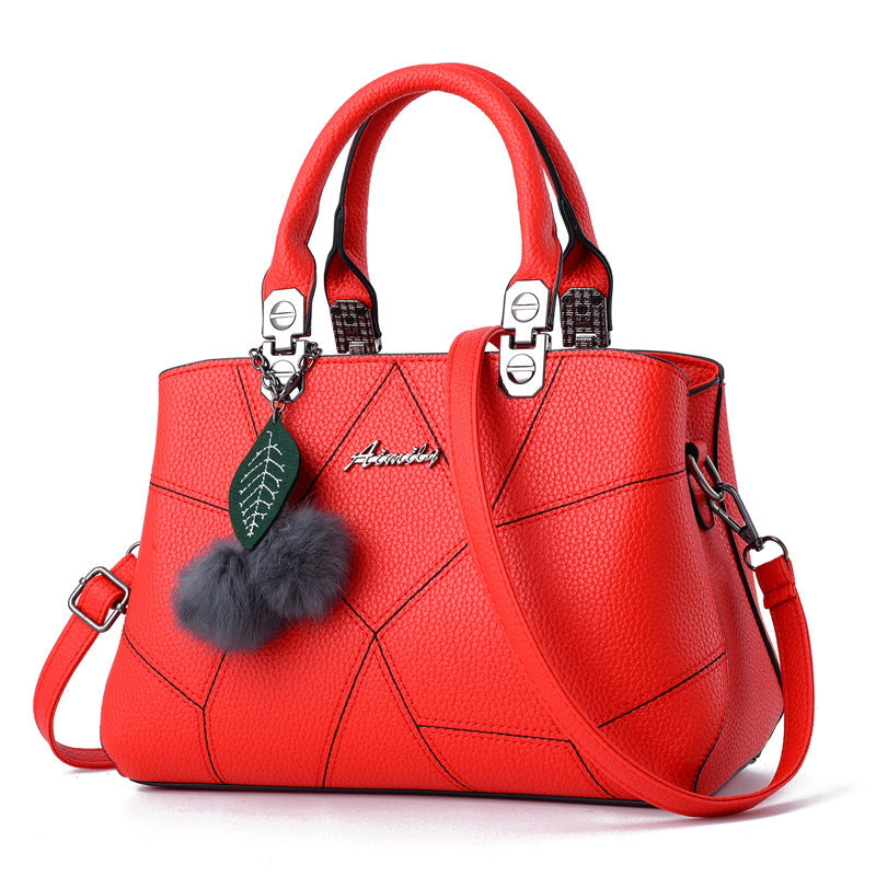 Women's Geometric Print Shoulder Messenger Bag with Ball Pendant | Stylish Crossbody Handbag