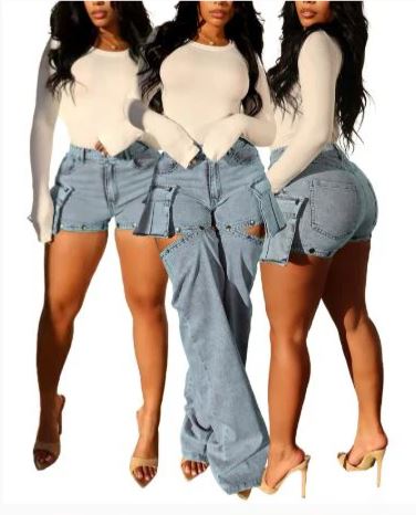 Women's 2-in-1 Stretch Denim Shorts/Pants  - Detachable