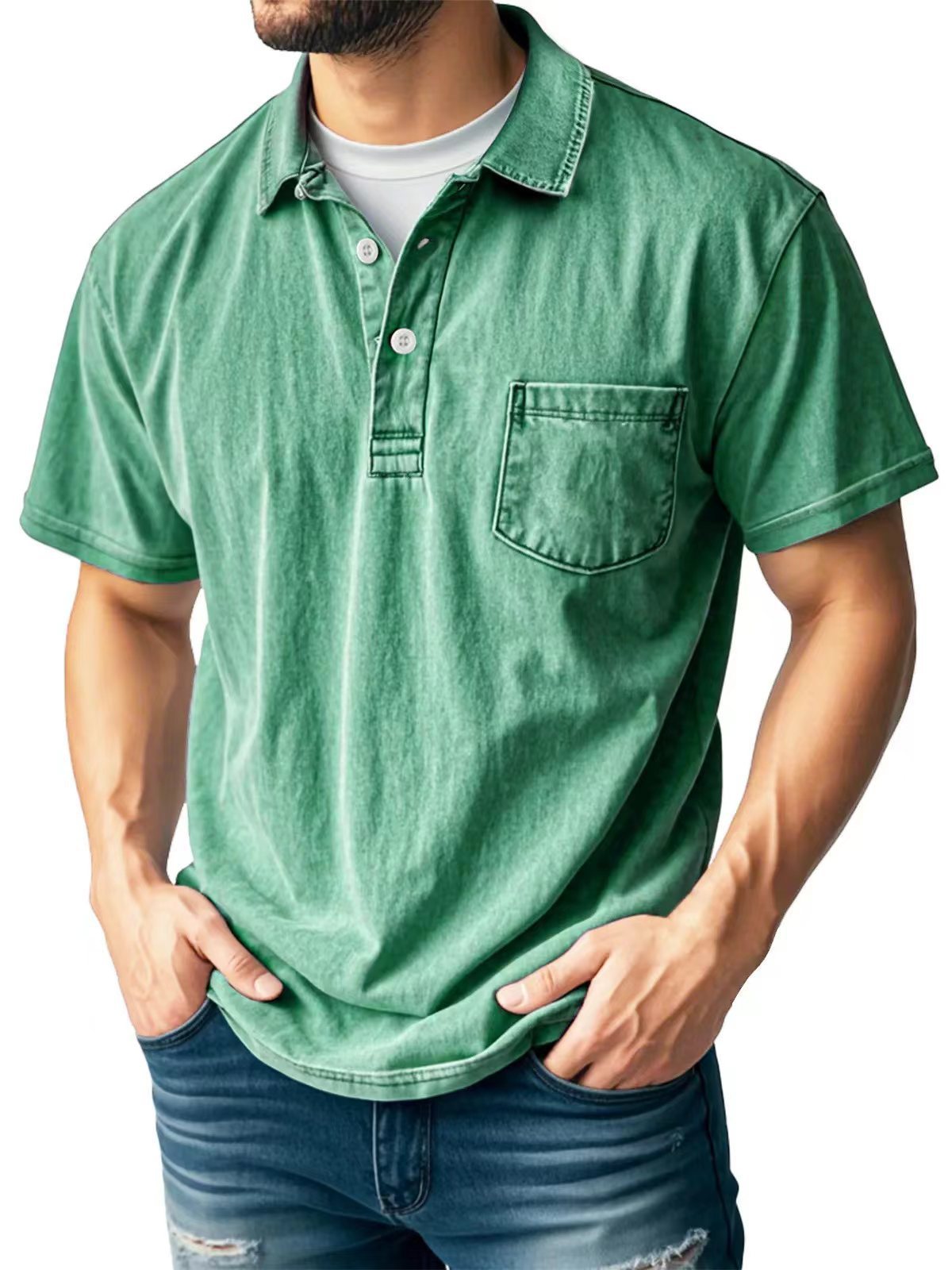 Men’s Casual Short Sleeve Polo Shirt with Lapel – Versatile & Stylish