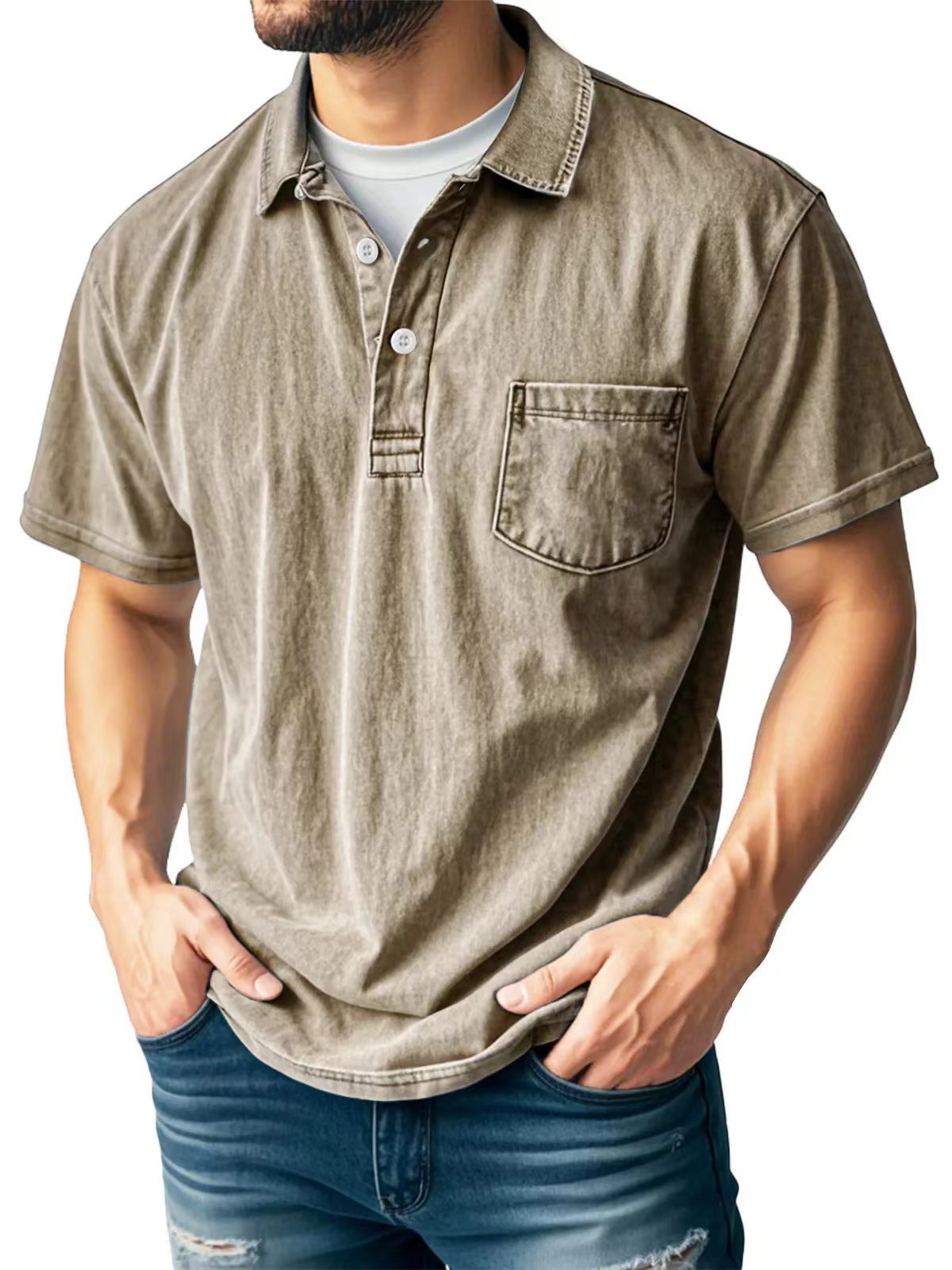 Men’s Casual Short Sleeve Polo Shirt with Lapel – Versatile & Stylish
