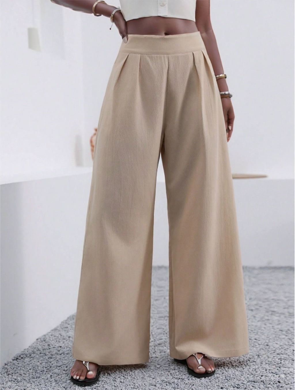 Women's Wide-Leg Pocket Pants – Solid Color, Loose Fit, Elegant Style