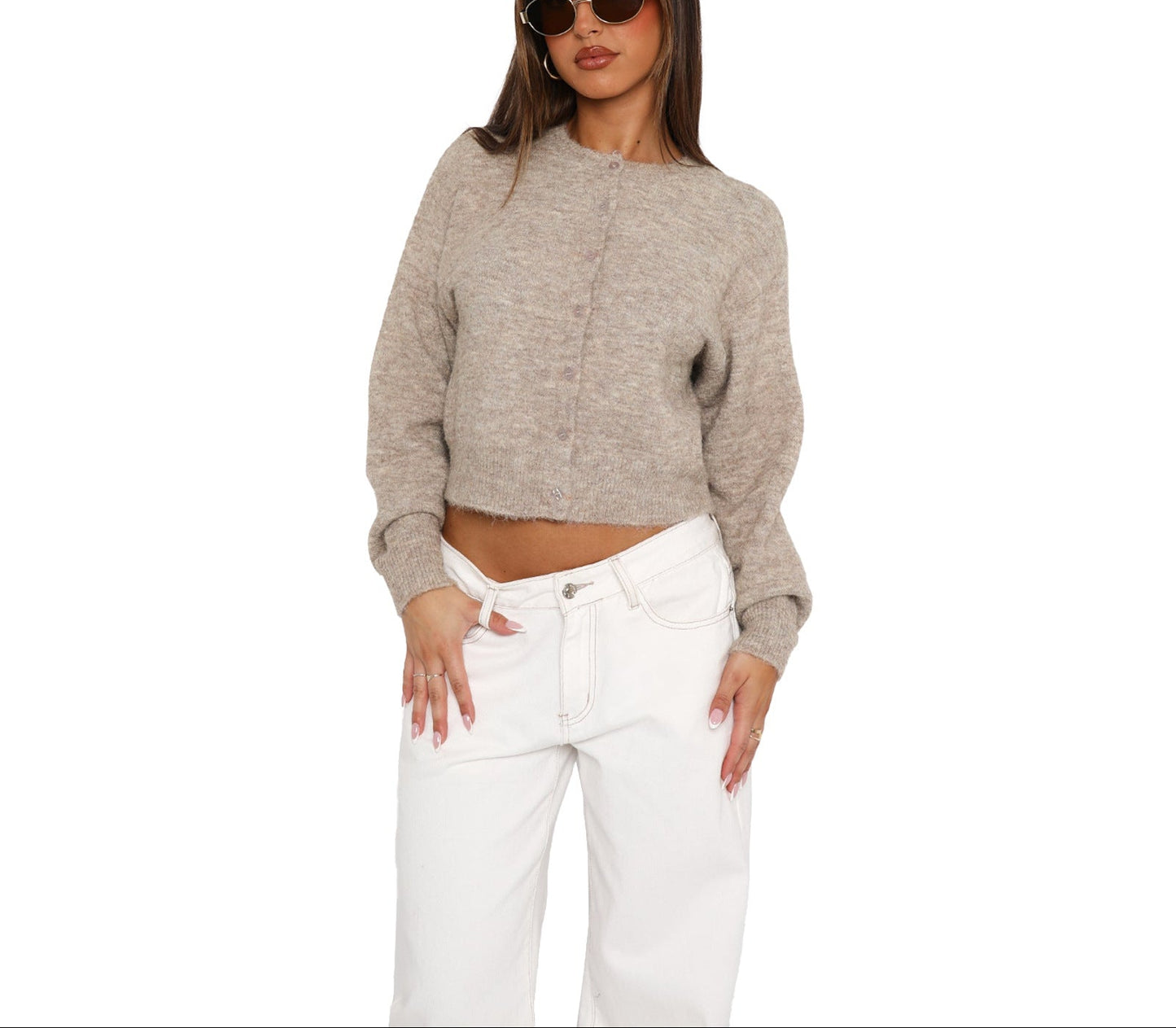 Comfort And Casual Solid Color Woolen Cardigan Short Coat Top Sweater