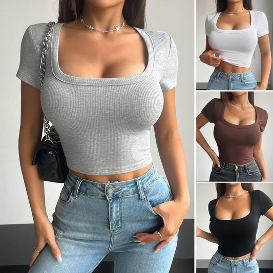 Women's Short Navel-Exposed Fashion T-Shirt – Trendy Crop Tee