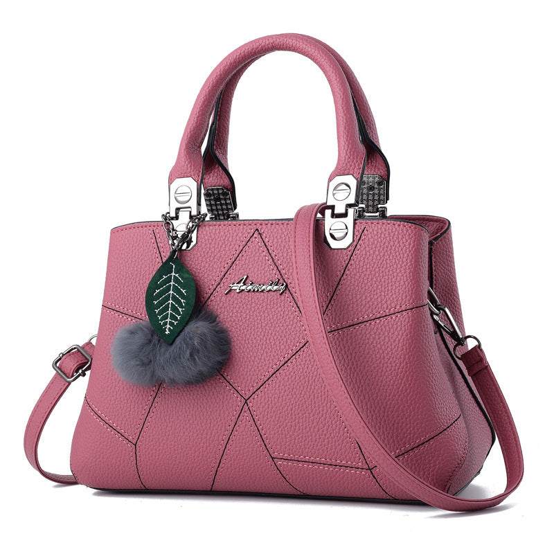 Women's Geometric Print Shoulder Messenger Bag with Ball Pendant | Stylish Crossbody Handbag