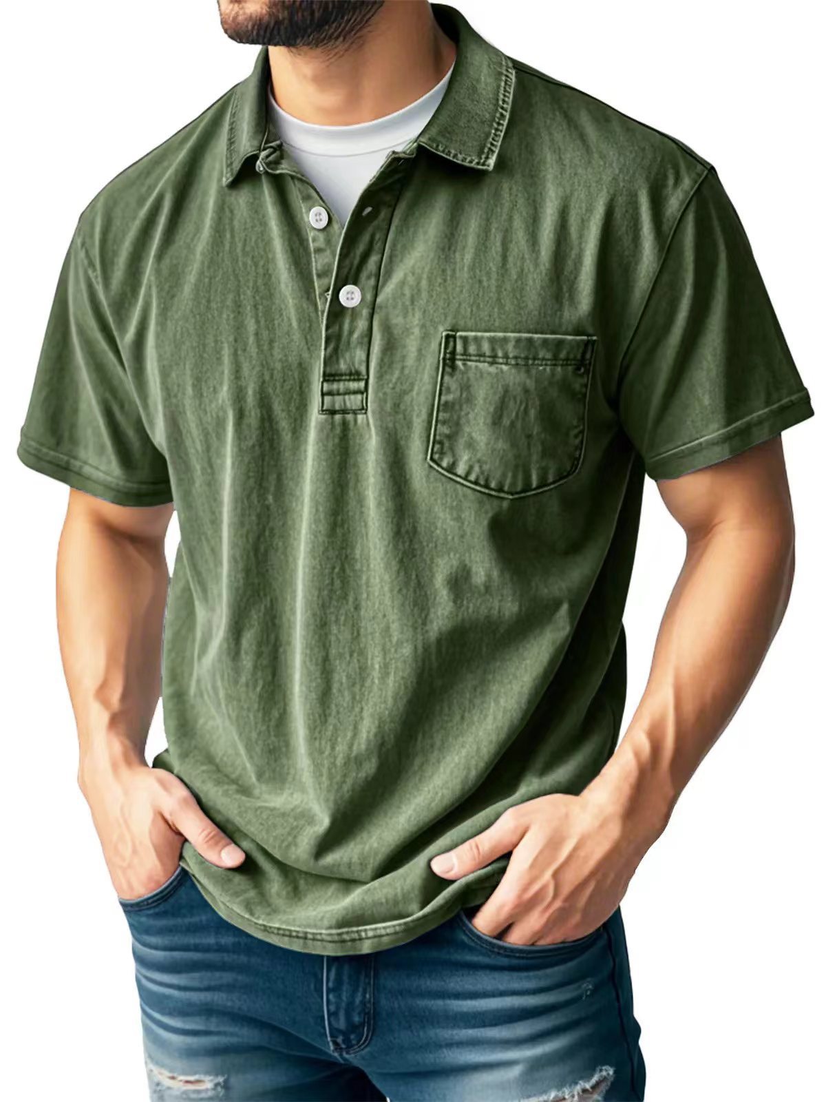 Men’s Casual Short Sleeve Polo Shirt with Lapel – Versatile & Stylish