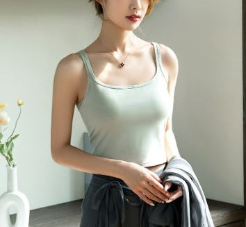 Navel-exposed Cotton Camisole Camisole With Chest Pad Short Vest Outer Wear